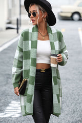 Plaid Dropped Shoulder Cardigan with Pocket king-general-store-5710.myshopify.com