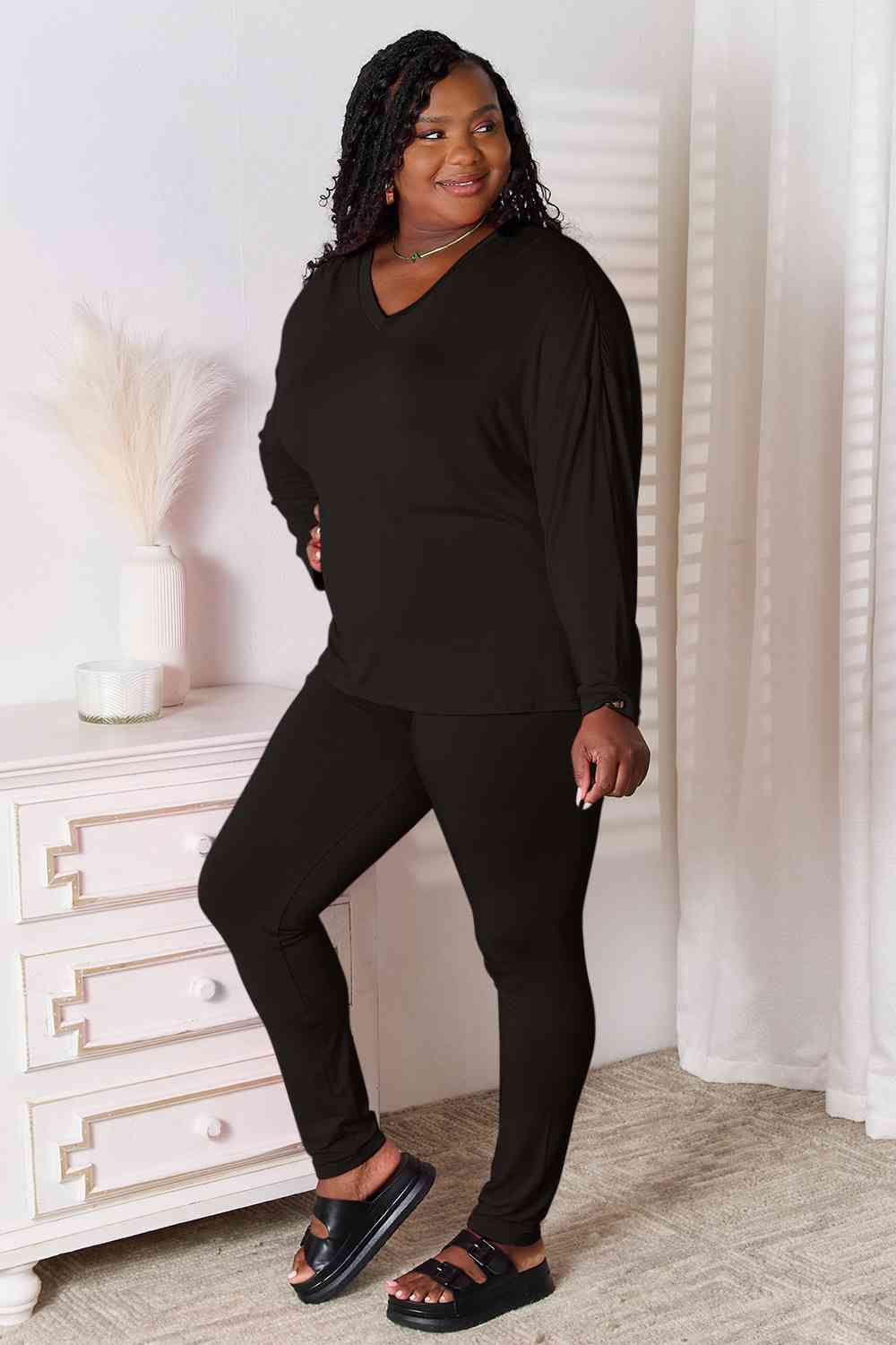 Basic Bae Full Size V-Neck Soft Rayon Long Sleeve Top and Pants Lounge Set king-general-store-5710.myshopify.com