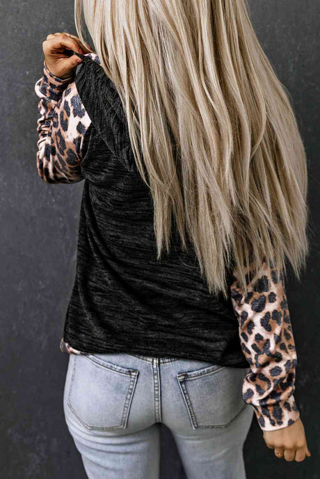 Leopard Color Block Raglan Sleeve Hoodie king-general-store-5710.myshopify.com