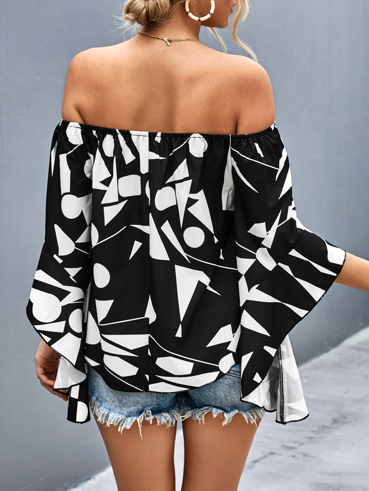 Printed Off-Shoulder Bell Sleeve Blouse king-general-store-5710.myshopify.com