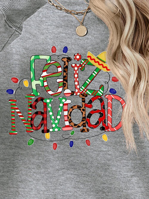 FELIZ NAVIDAD Round Neck Drop Shoulder Sweatshirt king-general-store-5710.myshopify.com