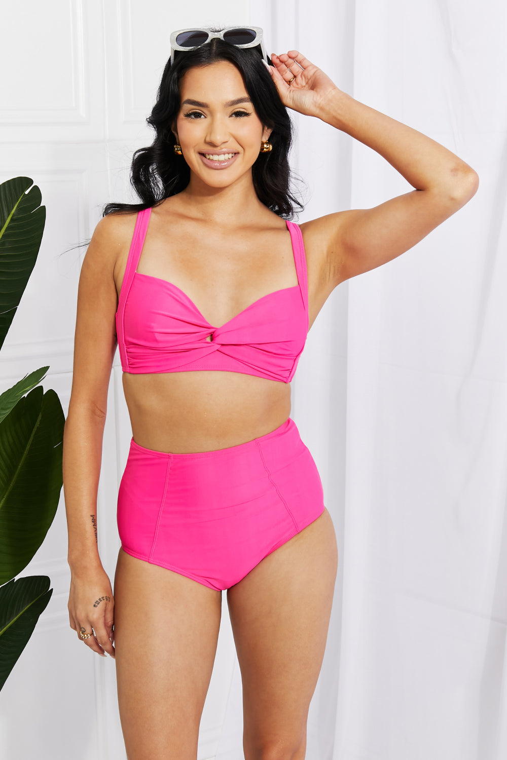 Marina West Swim Take A Dip Twist High-Rise Bikini in Pink king-general-store-5710.myshopify.com