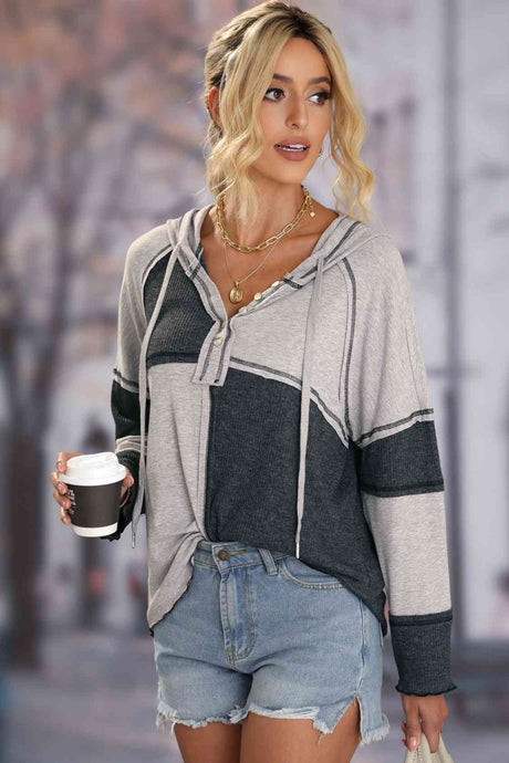Exposed Seam Color Block Hoodie with Drawstring king-general-store-5710.myshopify.com