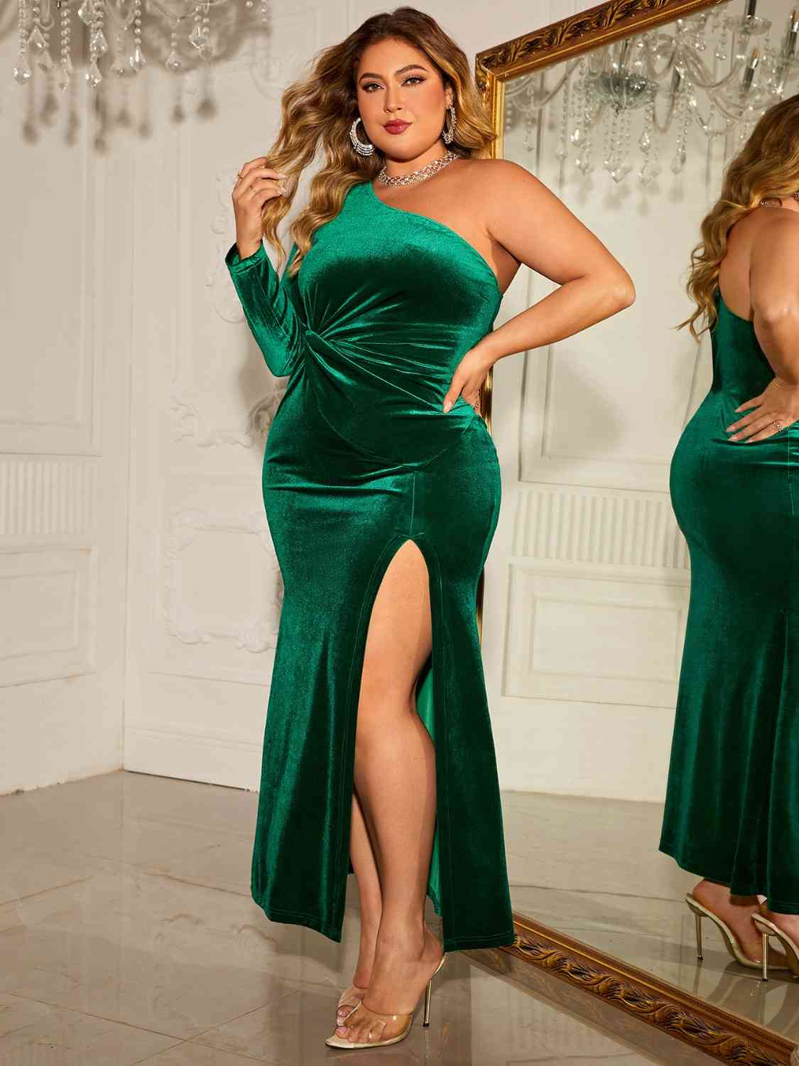 Plus Size One-Shoulder Twisted Split Dress king-general-store-5710.myshopify.com