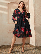 Plus Size Floral Surplice Neck Tie Waist Dress king-general-store-5710.myshopify.com