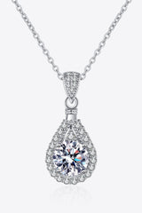 2 Carat Moissanite Teardrop Pendant 925 Sterling Silver Necklace - Kings Crown Jewel Boutique