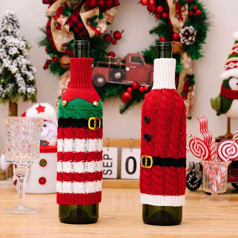 2-Piece Cable-Knit Wine Bottle Covers - Kings Crown Jewel Boutique