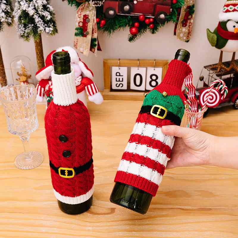 2-Piece Cable-Knit Wine Bottle Covers - Kings Crown Jewel Boutique