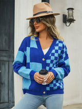 Plaid V-Neck Dropped Shoulder Cardigan king-general-store-5710.myshopify.com