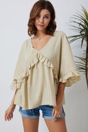 Ruffled V-Neck Half Sleeve Blouse king-general-store-5710.myshopify.com