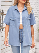 Collared Neck Short Sleeve Denim Jacket king-general-store-5710.myshopify.com