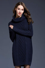 Woven Right Full Size Mixed Knit Cowl Neck Dropped Shoulder Sweater Dress king-general-store-5710.myshopify.com