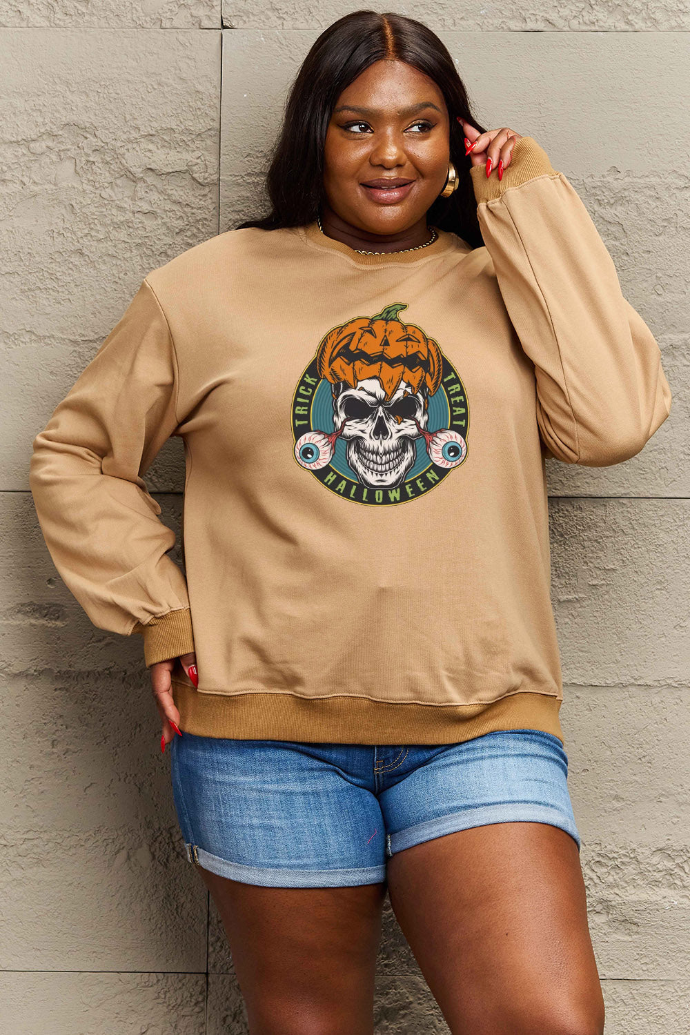 Simply Love Full Size Skull Graphic Sweatshirt king-general-store-5710.myshopify.com