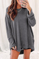 Waffle-Knit Round Neck Long Sleeve Sweatshirt king-general-store-5710.myshopify.com