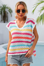 Striped V-Neck Slit Cover Up king-general-store-5710.myshopify.com