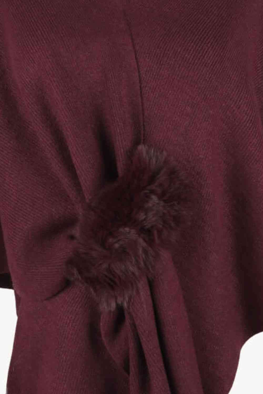 Surplice Neck Pom-Pom Trim Poncho king-general-store-5710.myshopify.com