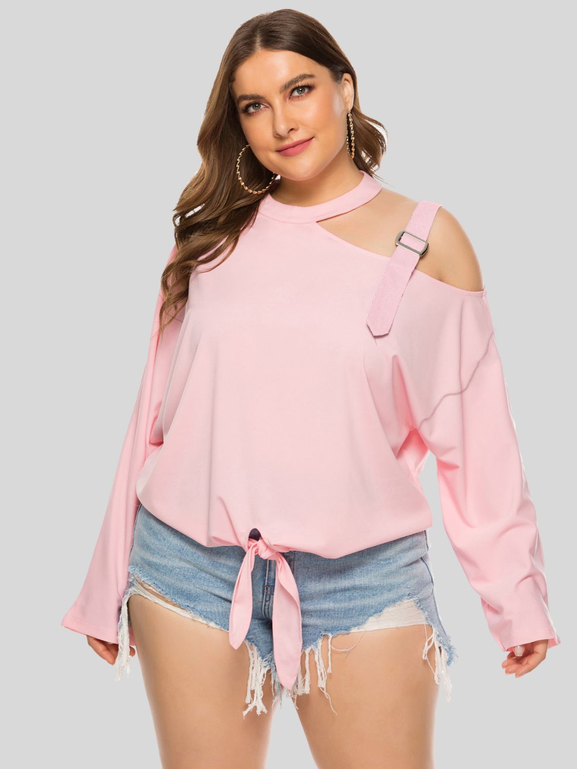 Plus Size Cold-Shoulder Tied Top king-general-store-5710.myshopify.com