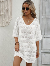 Openwork V-Neck Mini Knit Dress king-general-store-5710.myshopify.com