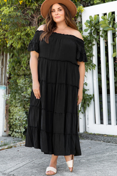 Plus Size Off-Shoulder Ruffle Trim Maxi Dress king-general-store-5710.myshopify.com