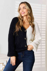 Woven Right Contrast Button-Front V-Neck Cardigan king-general-store-5710.myshopify.com