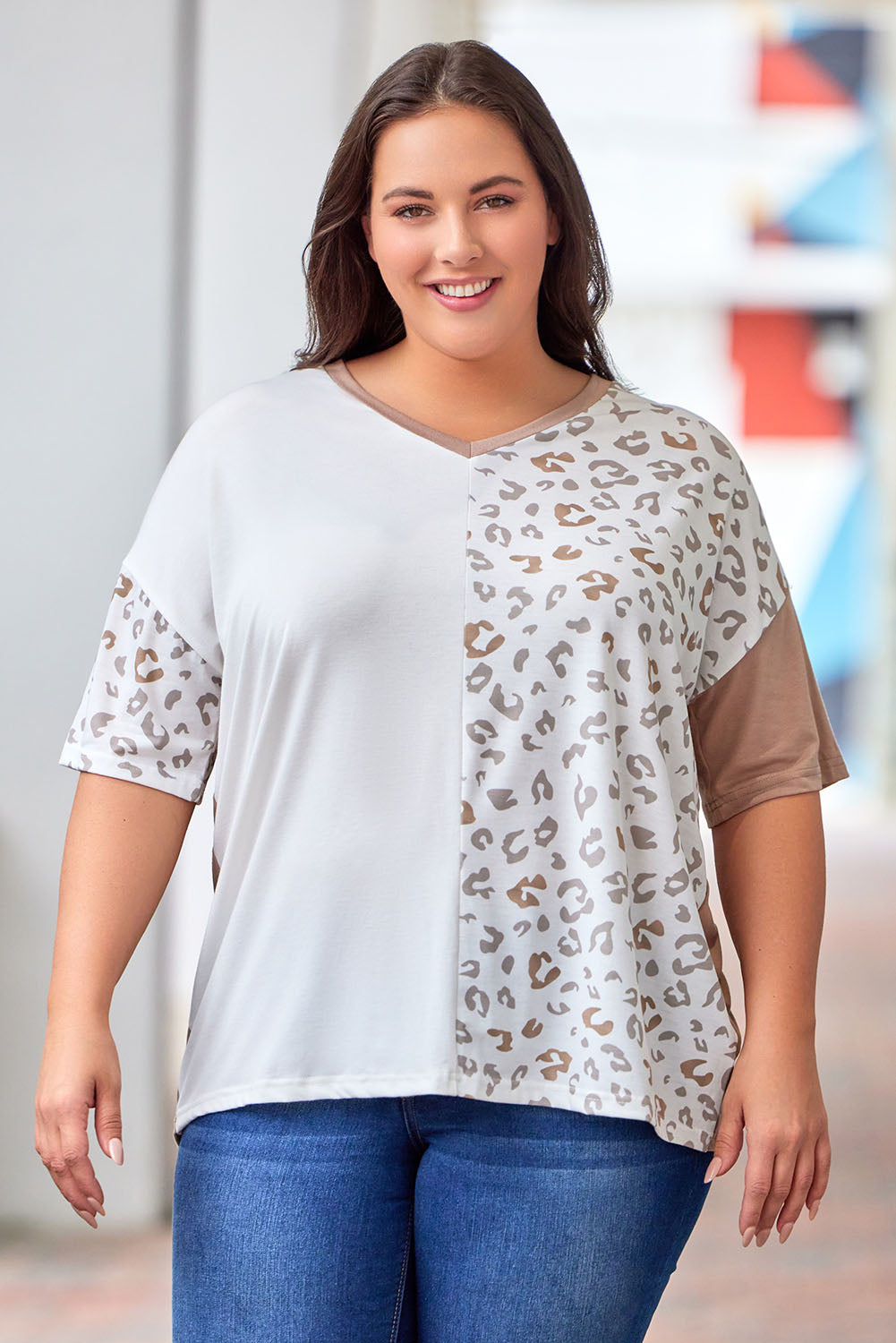 Plus Size Leopard V-Neck T-Shirt king-general-store-5710.myshopify.com