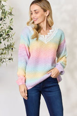 BiBi Rainbow Gradient Crochet Deetail Sweater king-general-store-5710.myshopify.com