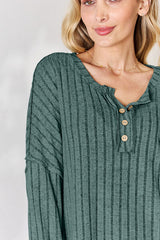 Basic Bae Full Size Ribbed Half Button Long Sleeve T-Shirt king-general-store-5710.myshopify.com