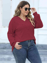 Plus Size Ribbed V-Neck Long Sleeve Top king-general-store-5710.myshopify.com