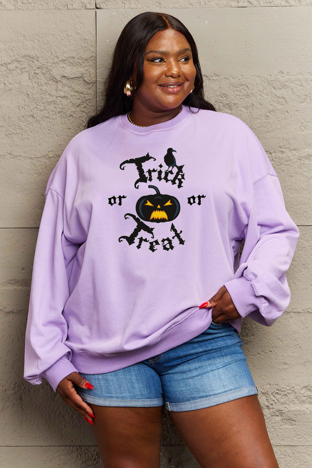 Simply Love Full Size TRICK OR TREAT Graphic Sweatshirt king-general-store-5710.myshopify.com