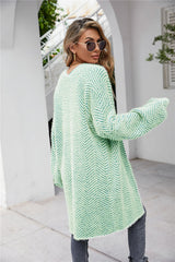 Herringbone Pattern Open Front Longline Fuzzy Cardigan king-general-store-5710.myshopify.com