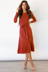 Round Neck Long Sleeve Tie Waist Sweater Dress king-general-store-5710.myshopify.com