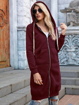 Full Size Zip-Up Longline Hoodie with Pockets king-general-store-5710.myshopify.com