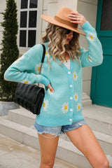 Daisy Pattern Button Front Cardigan king-general-store-5710.myshopify.com