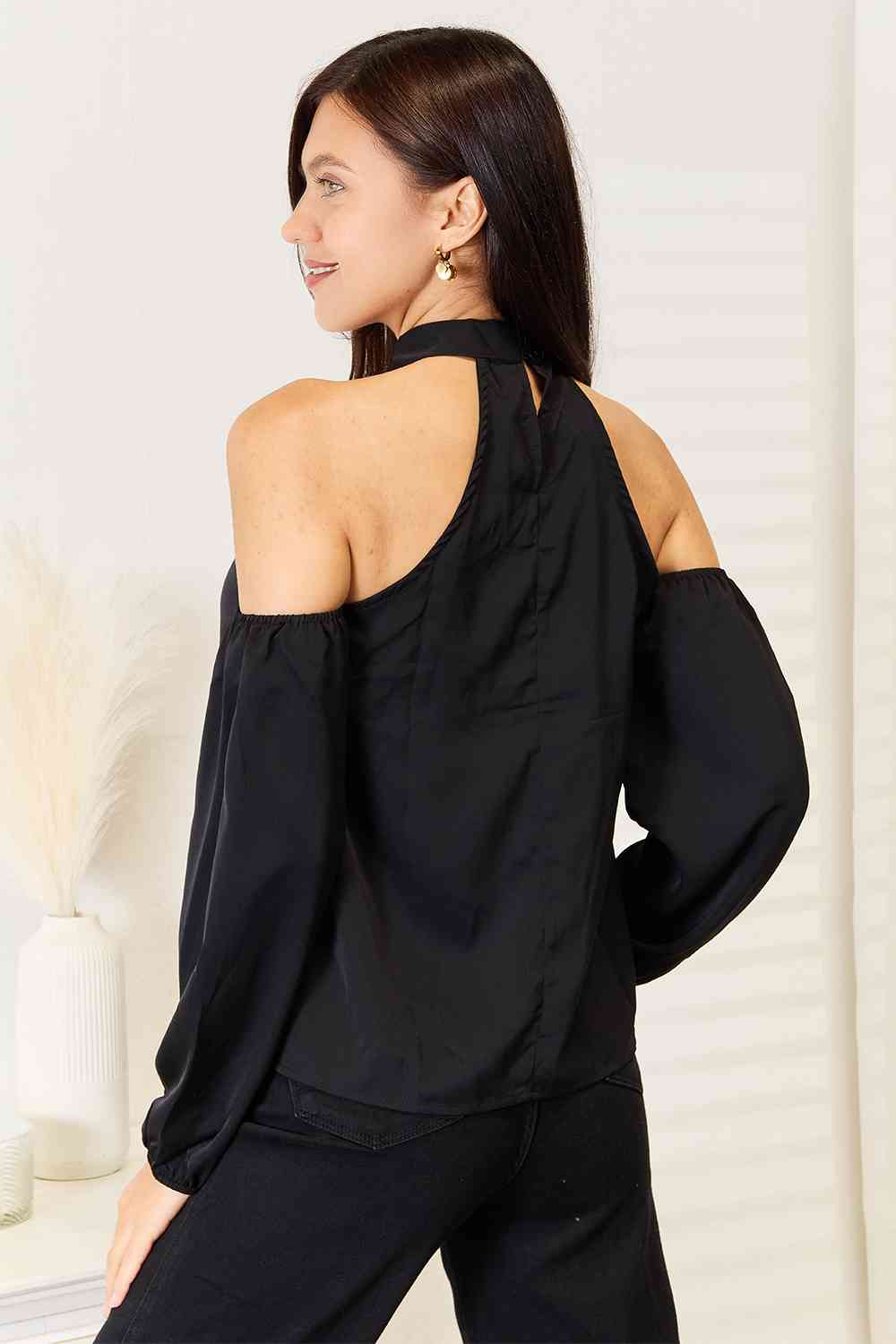 Double Take Grecian Cold Shoulder Long Sleeve Blouse king-general-store-5710.myshopify.com