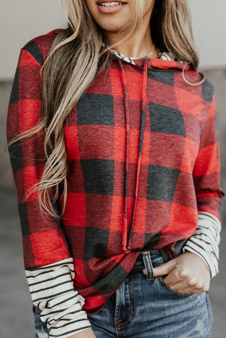 Plaid Striped Long Sleeve Hoodie king-general-store-5710.myshopify.com