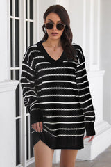 Striped V-Neck Sweater Dress king-general-store-5710.myshopify.com