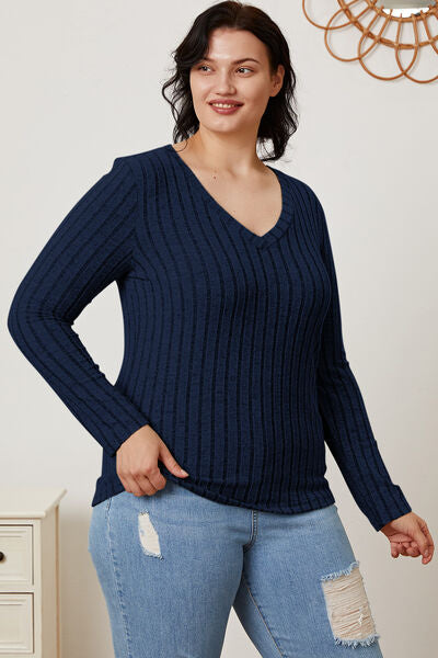 Basic Bae Full Size Ribbed V-Neck Long Sleeve T-Shirt king-general-store-5710.myshopify.com