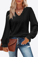 Eyelet V-Neck Flounce Sleeve Blouse king-general-store-5710.myshopify.com