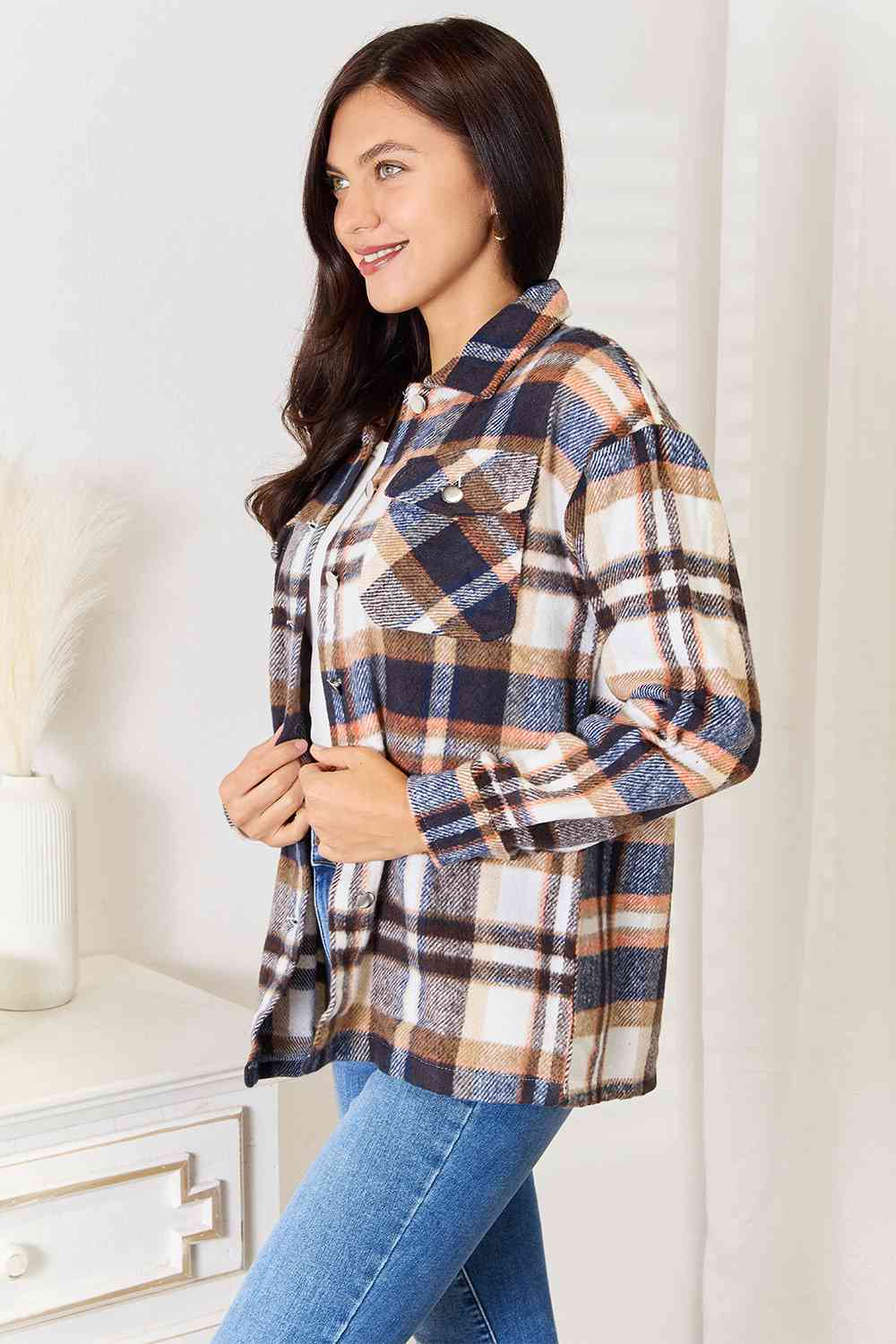 Double Take Plaid Button Front Shirt Jacket with Breast Pockets king-general-store-5710.myshopify.com