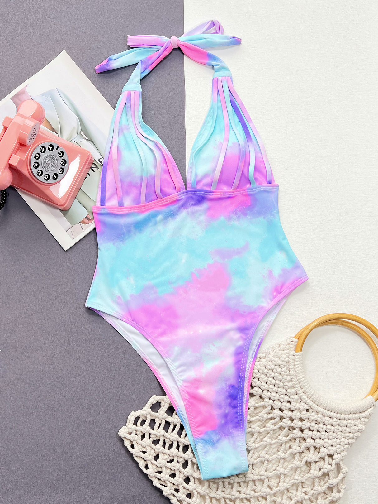 Tie-Dye Halter Neck One-Piece Swimsuit king-general-store-5710.myshopify.com