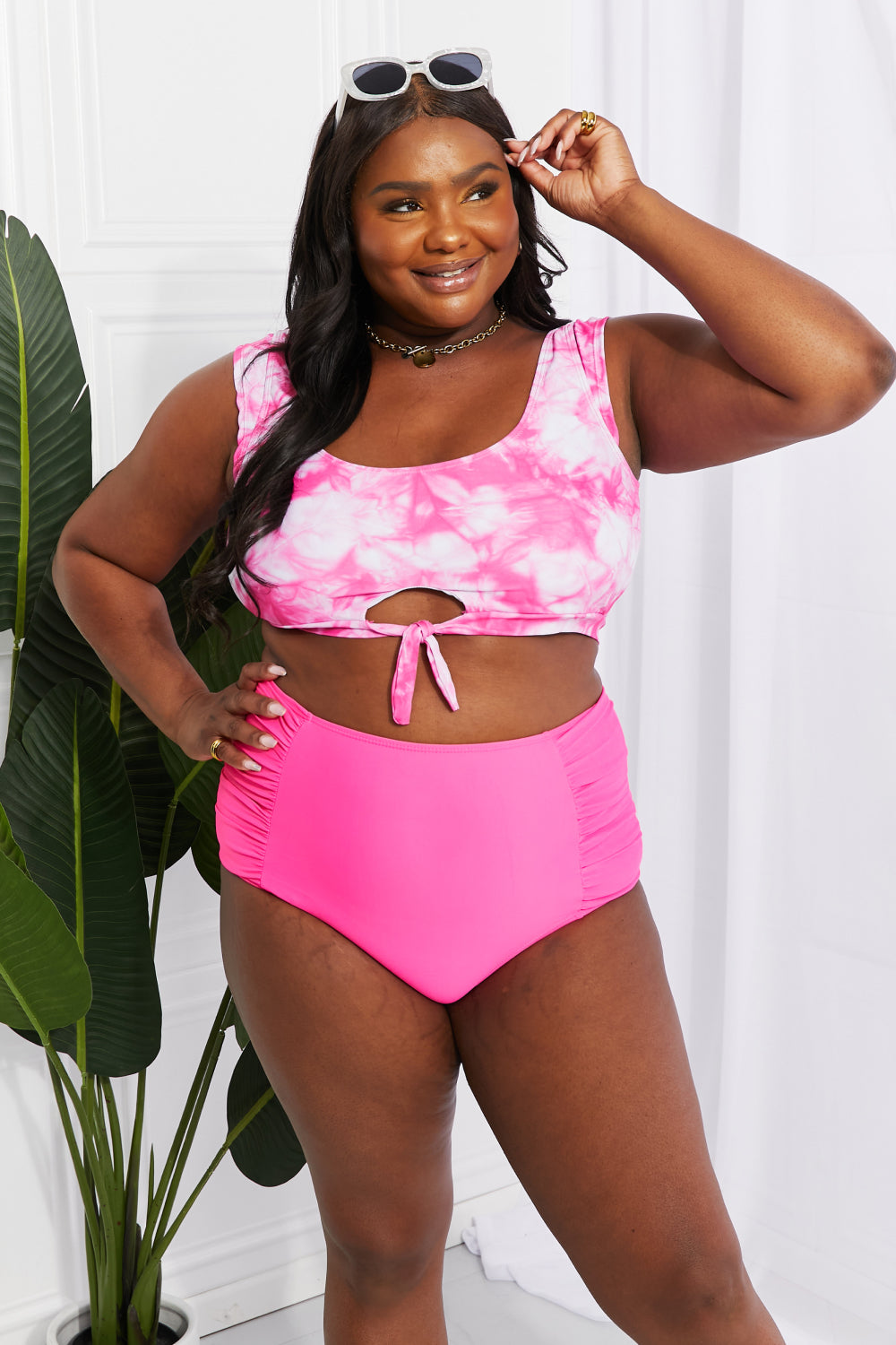 Marina West Swim Sanibel Crop Swim Top and Ruched Bottoms Set in Pink king-general-store-5710.myshopify.com