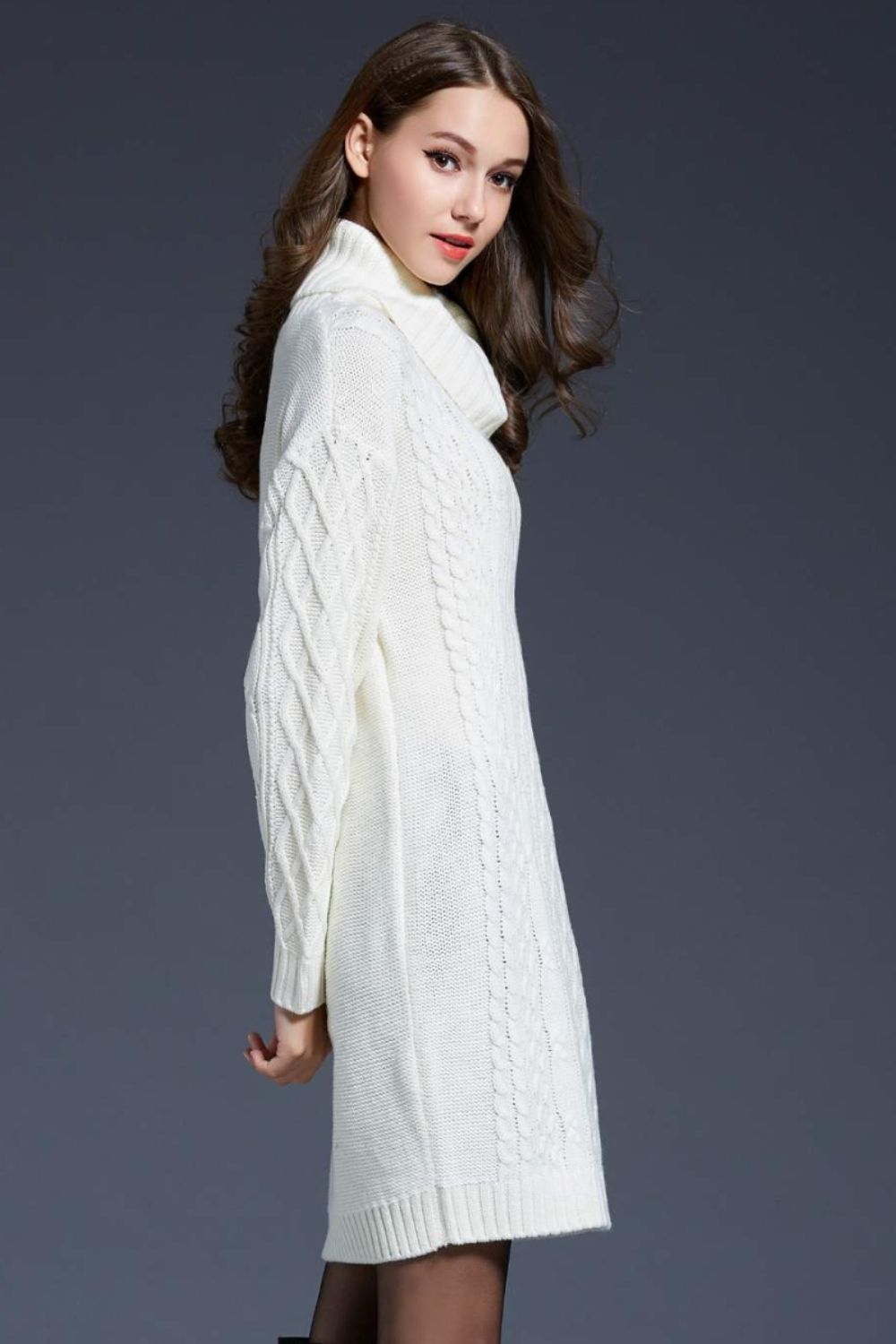 Woven Right Full Size Mixed Knit Cowl Neck Dropped Shoulder Sweater Dress king-general-store-5710.myshopify.com