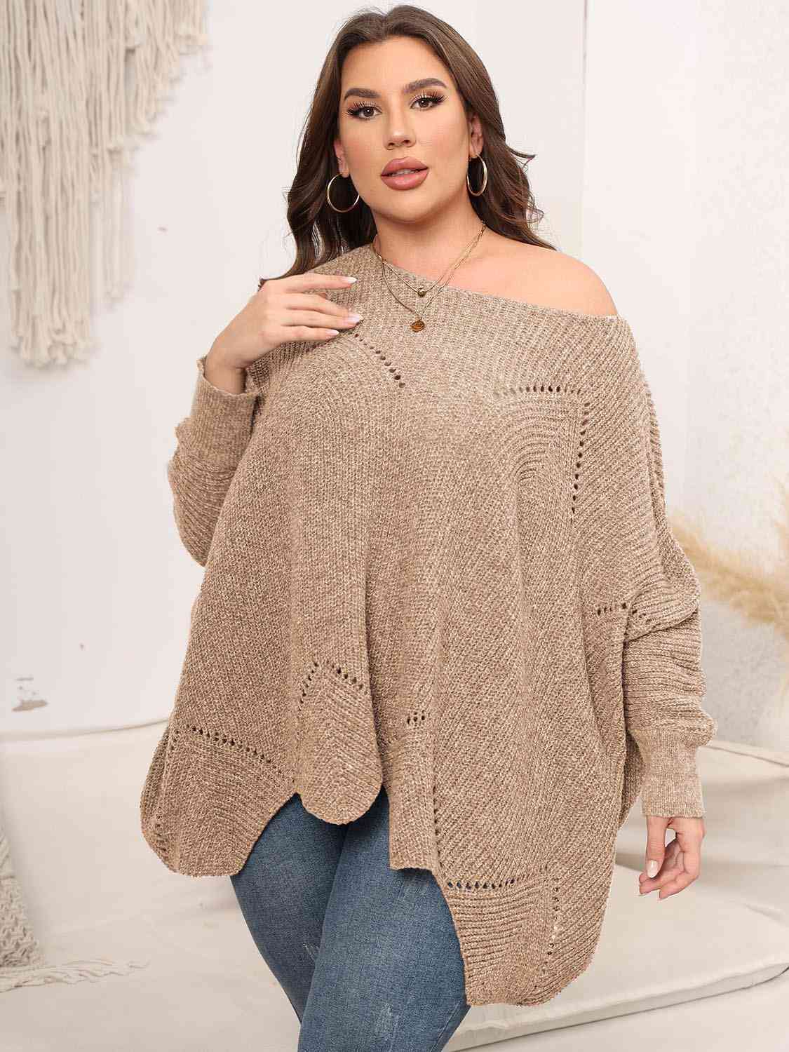 Plus Size Round Neck Batwing Sleeve Sweater king-general-store-5710.myshopify.com