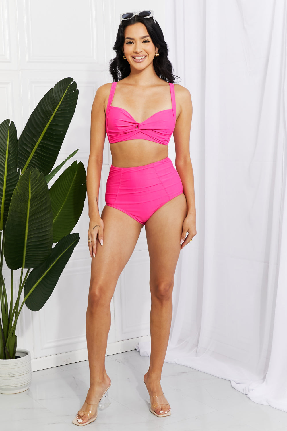 Marina West Swim Take A Dip Twist High-Rise Bikini in Pink king-general-store-5710.myshopify.com