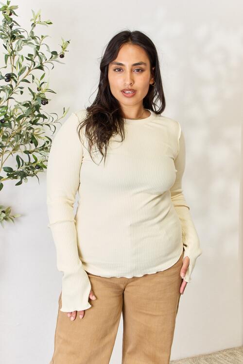 Culture Code Full Size Ribbed Round Neck Long Sleeve Top king-general-store-5710.myshopify.com