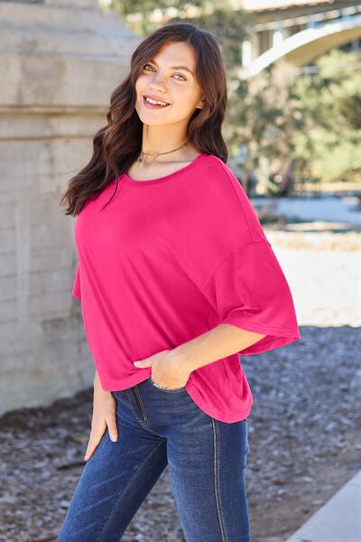 Basic Bae Full Size Round Neck Drop Shoulder T-Shirt king-general-store-5710.myshopify.com