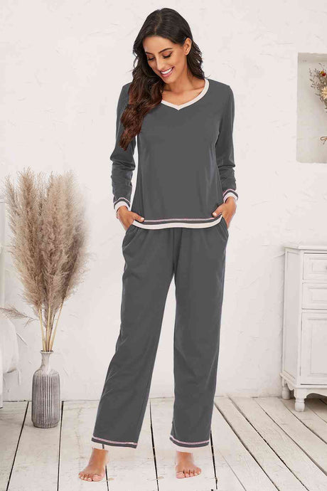 V-Neck Top and Pants Lounge Set king-general-store-5710.myshopify.com