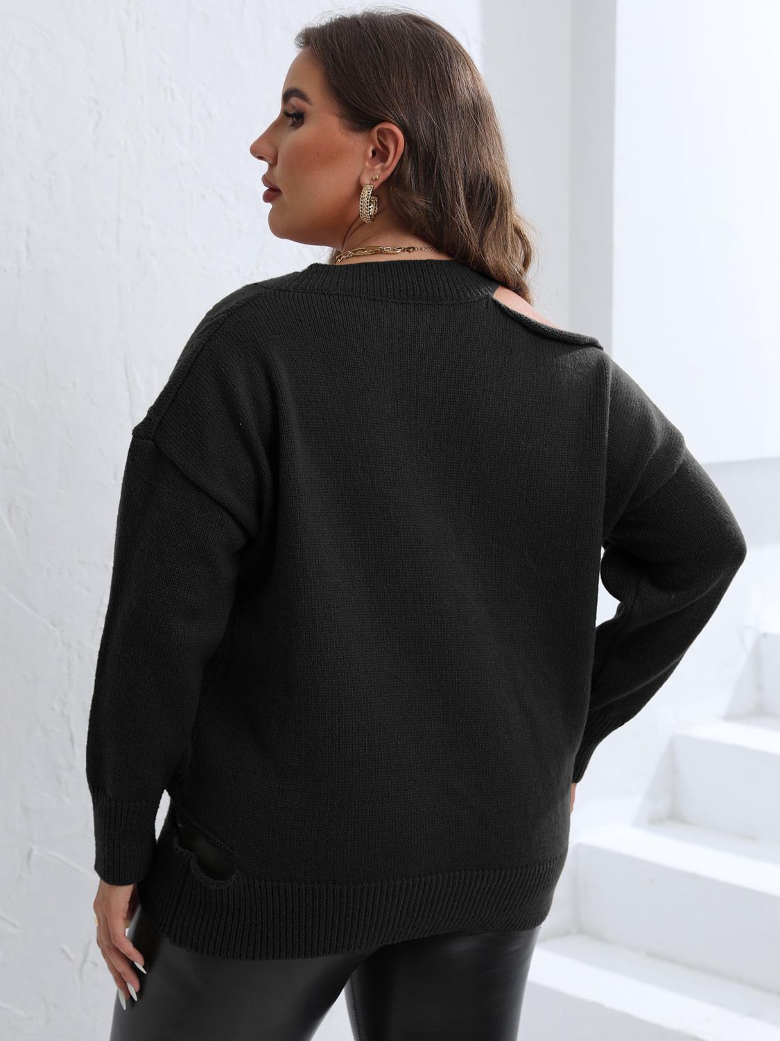 Plus Size Cutout V-Neck Sweater king-general-store-5710.myshopify.com