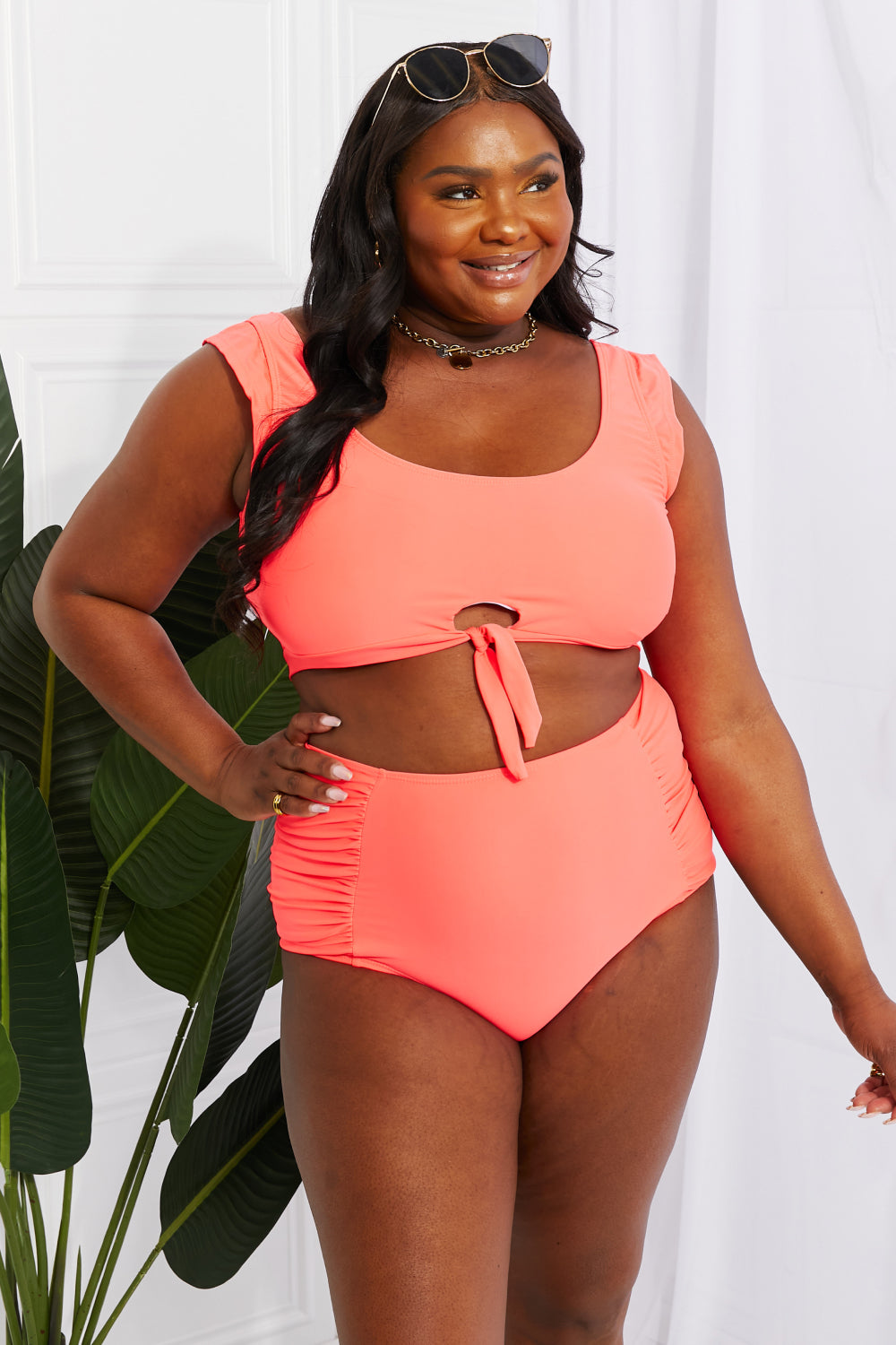 Marina West Swim Sanibel Crop Swim Top and Ruched Bottoms Set in Coral king-general-store-5710.myshopify.com