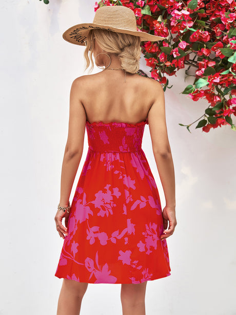 Floral Frill Trim Strapless Smocked Dress king-general-store-5710.myshopify.com